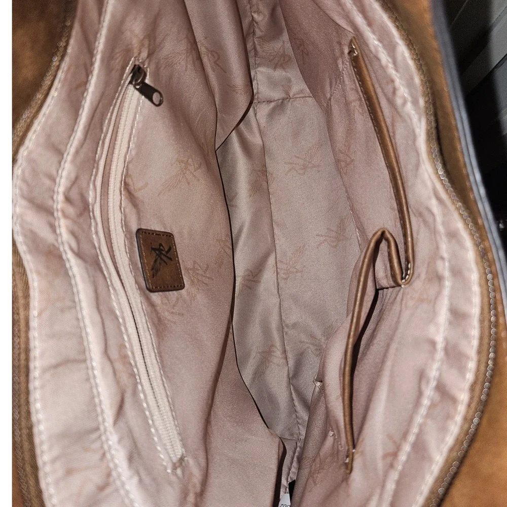 Angel Ranch Cactus Print Tote Bag Brown Faux Leather‎ Studded Western Shoulder